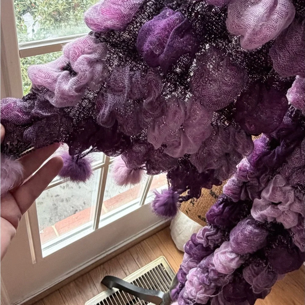 Luxurious Purple Art  Scarf with real fur